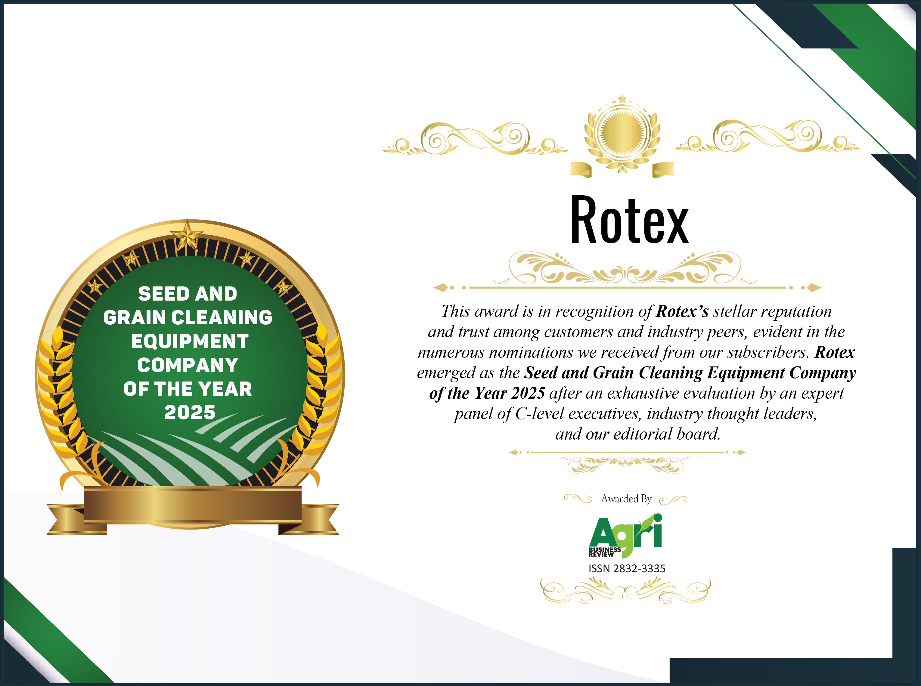 Rotex Named Seed and Grain Cleaning Equipment Company of the Year